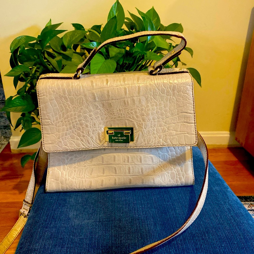 Kate Spade New York Knightsbridge Doris croc  embossed  beige satchel
